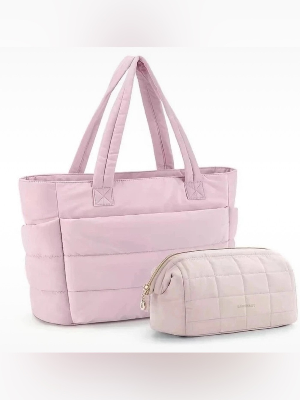 Pink Tote Bag with Matching Pouch - Women's Tote Bag
